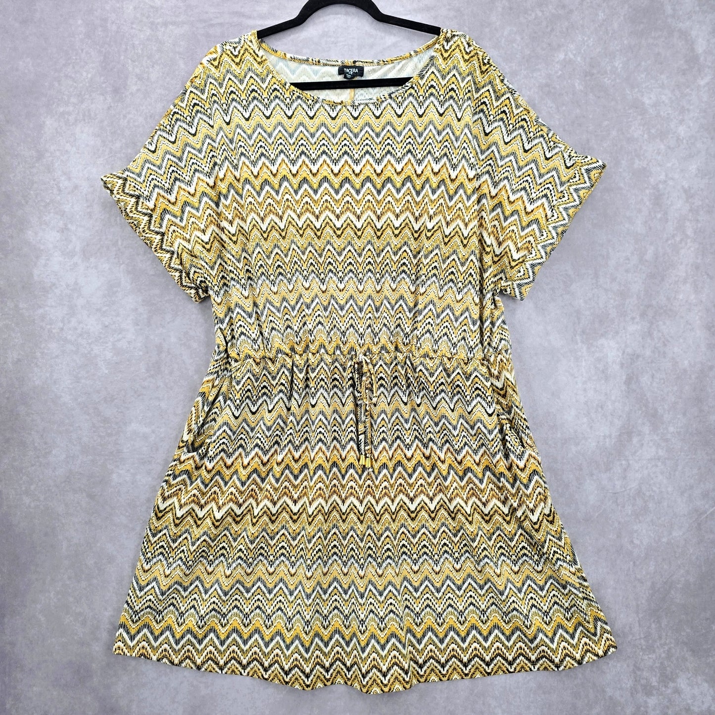 Tacera Yellow Chevron Mini Pocket Dress Plus 2XL