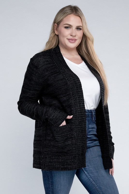 Plus Solid Open Front Cardigan