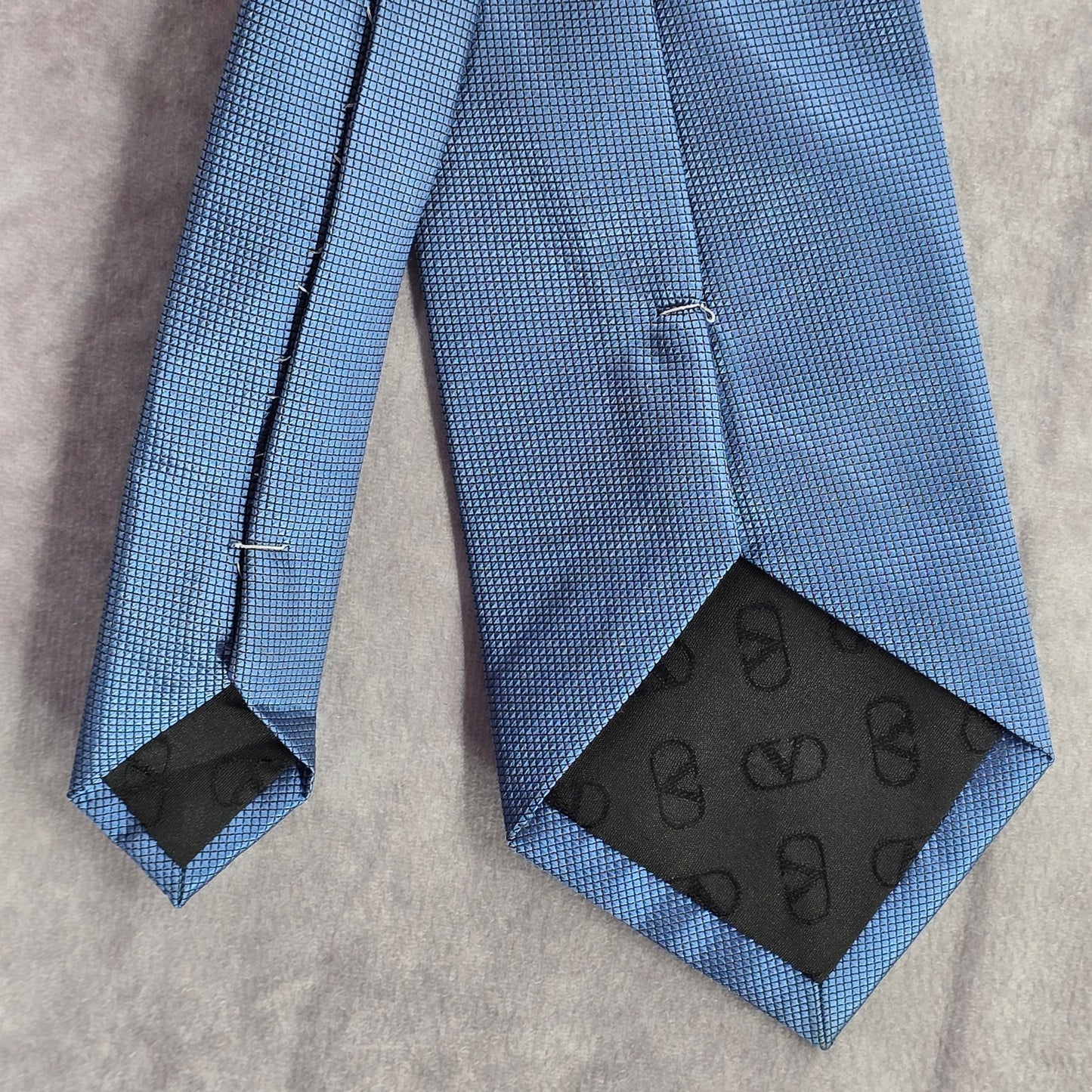 Vistini Blue Solid Box Checkered Pattern Men's Neck Tie NWOT