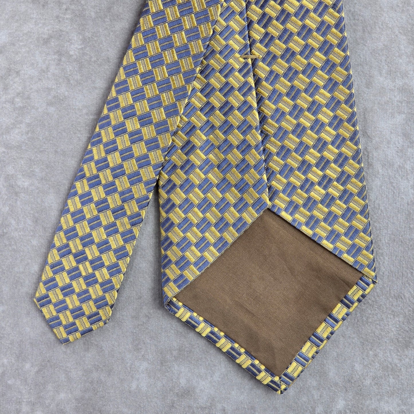 Perry Ellis Portfolio Gold Blue Weave Geometric 100% Silk Men's Neck Tie