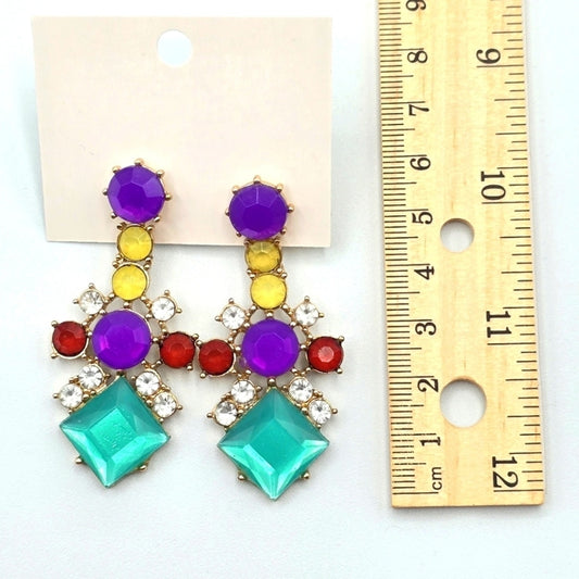 Zara Purple Green Yellow Rhinestone Color Stud Dangle Earrings Fashion E67