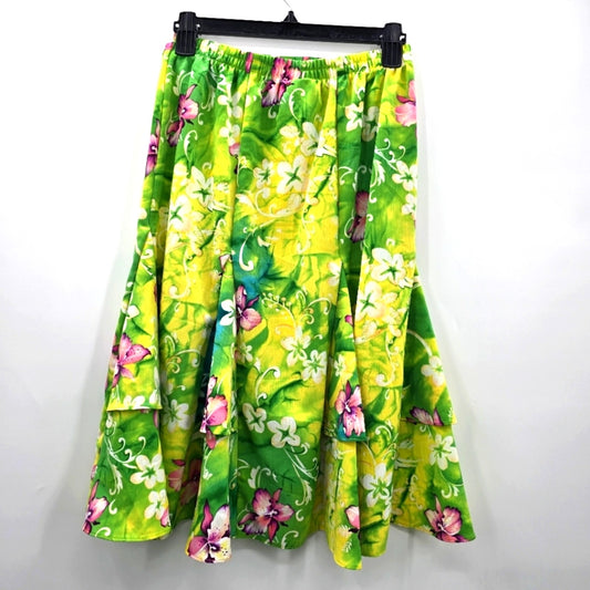 Maggie Sweet Yellow Green Floral Short Flare Spring Vintage Skirt Size S