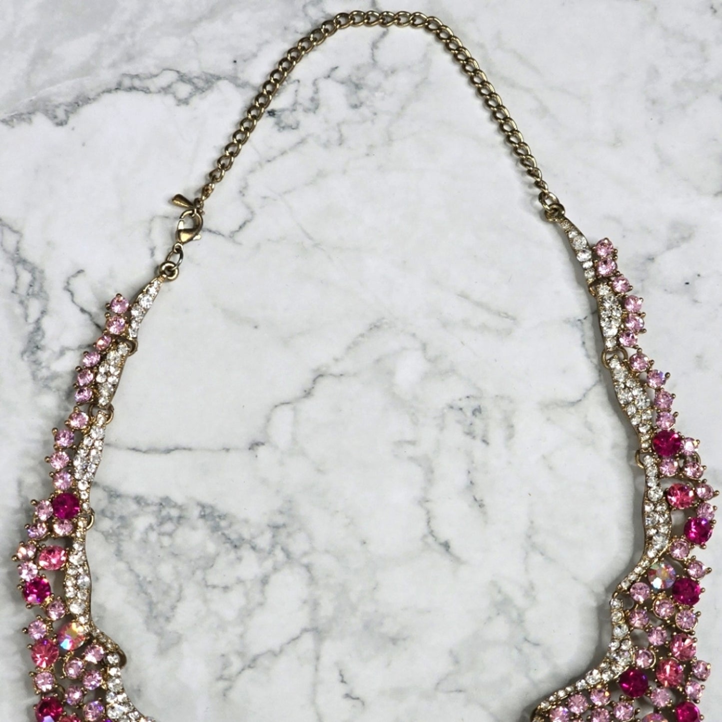 Zara Pink Rhinestone Gem Chain Link Multicolor Statement Necklace