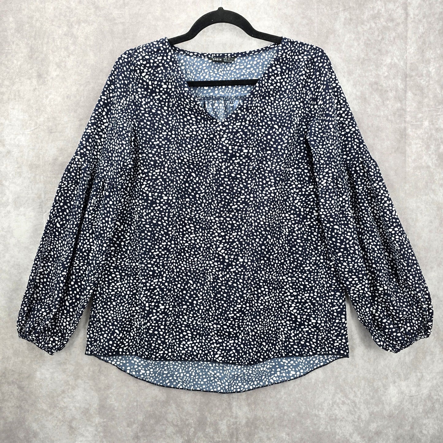 Shein Navy Blue Polka Sot Balloon Long Sleeve Hi Low Boho Peasant Small