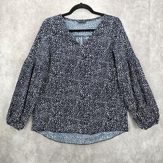 Shein Navy Blue Polka Dot Balloon Long Sleeve Hi Low Boho Peasant Small