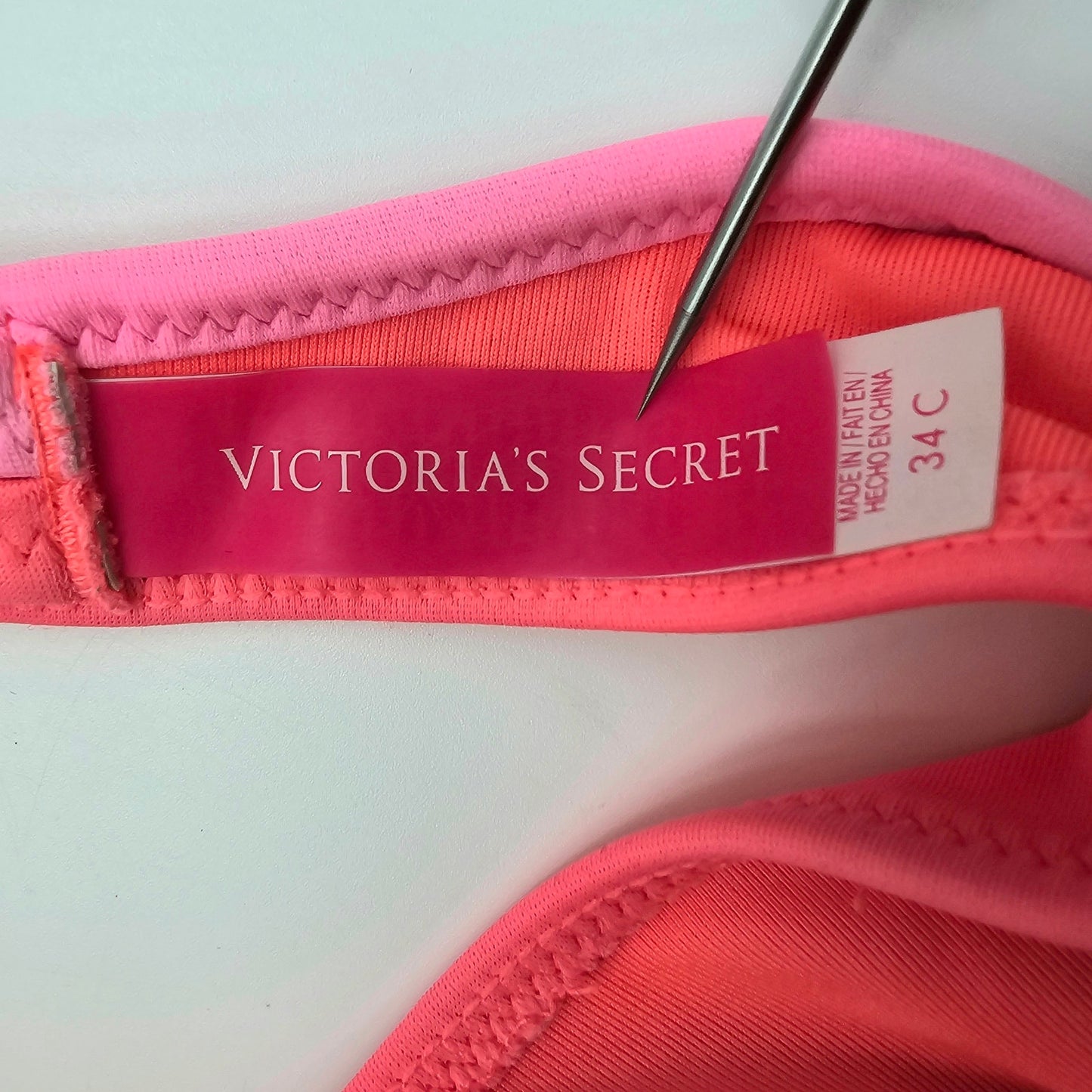 Victoria's Secret Pink Orange Halter Padded Bikini Top Tie Back Swimwear 34C