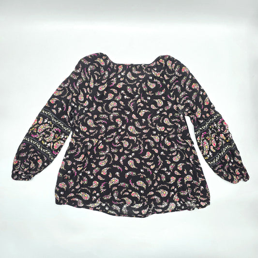 Old Navy Black Floral Long Sleeve L Blouse Top Shirt Large