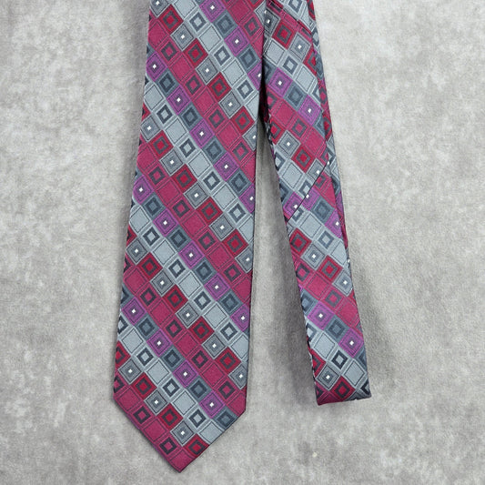 Van Heusen Gray Pink Geometric Diamond 100% Silk Men's Neck Tie NWOT