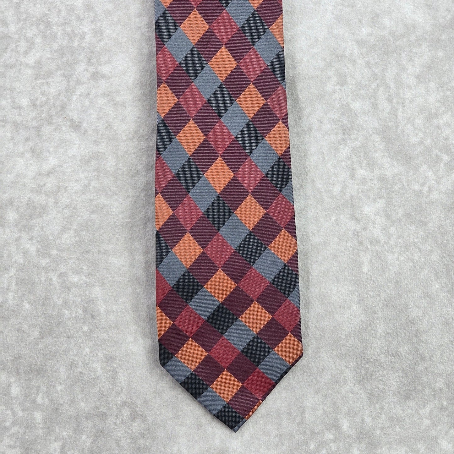 Van Heusen Red Gray Orange Diamond Executive Geometric Silk Neck Tie Men's