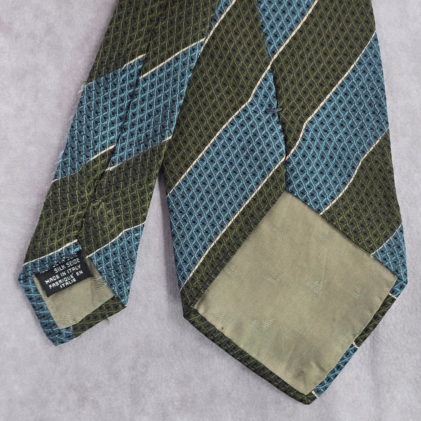 Emporio Armani Blue Green Stripe Geometric 100% Silk Italy Men's Neck Tie NWOT