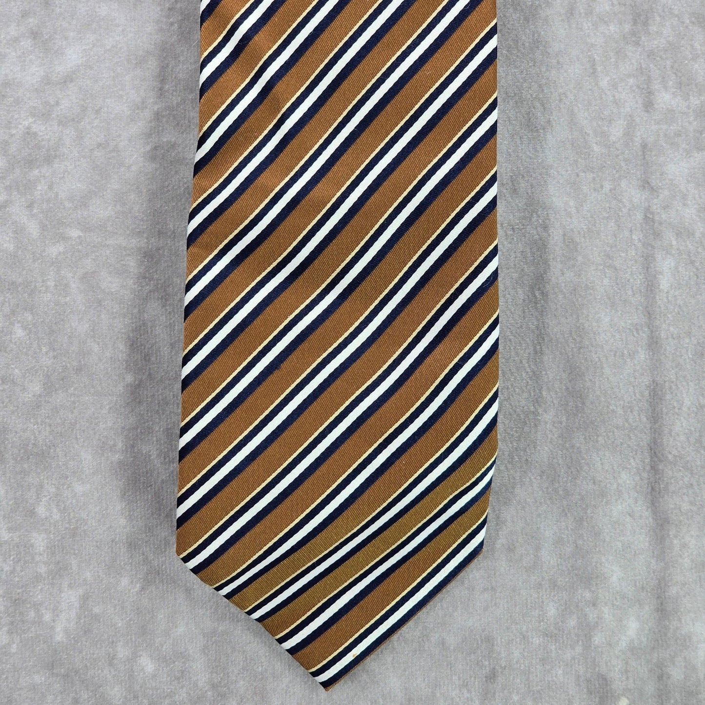 Stafford Performance Brown Blue White Stripe 100% Silk Men's Neck Tie NWOT