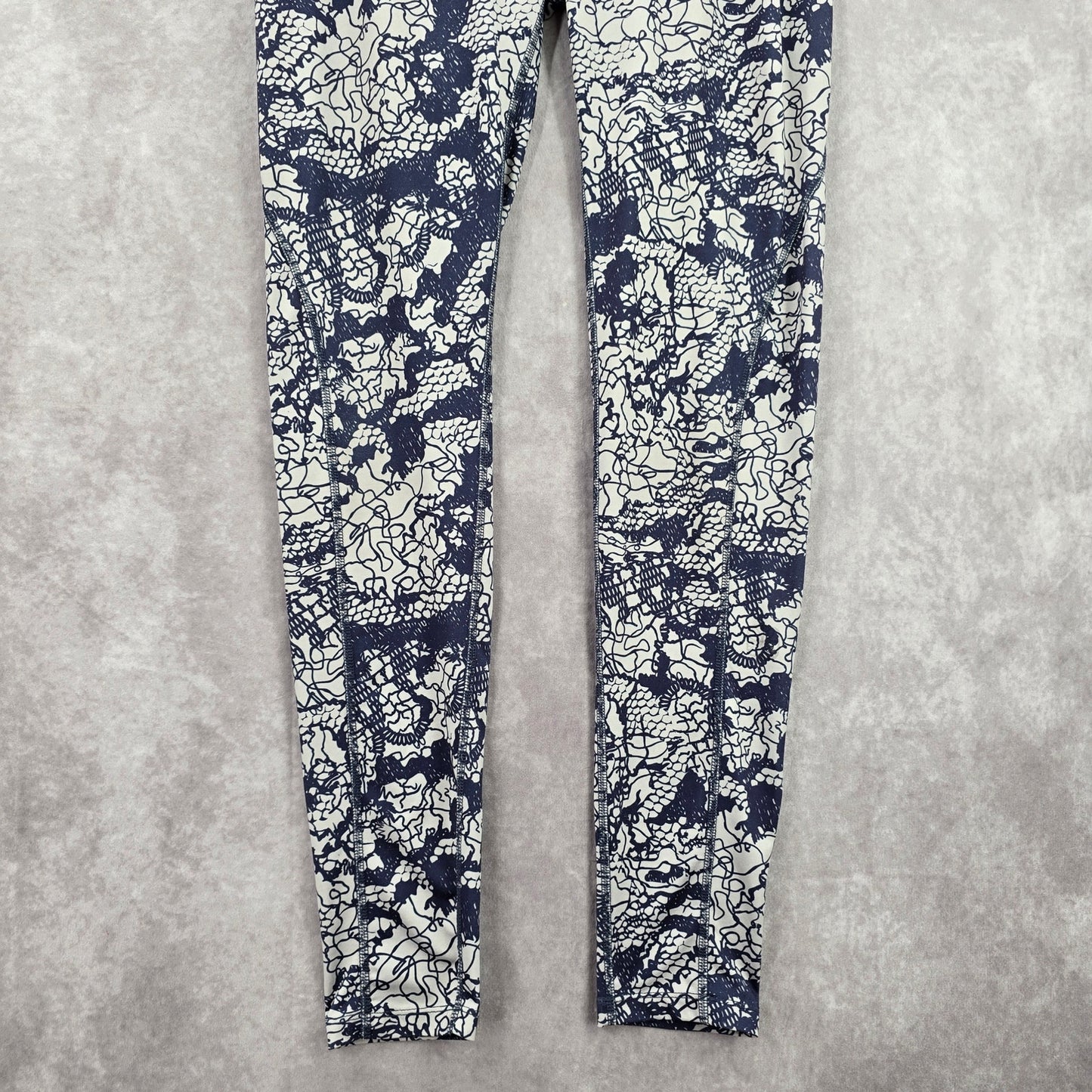 Blue Gray Long Geometric Abstract Floral Active Legging Pants Bottoms Medium