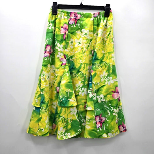 Maggie Sweet Yellow Green Floral Short Flare Spring Vintage Skirt Size S