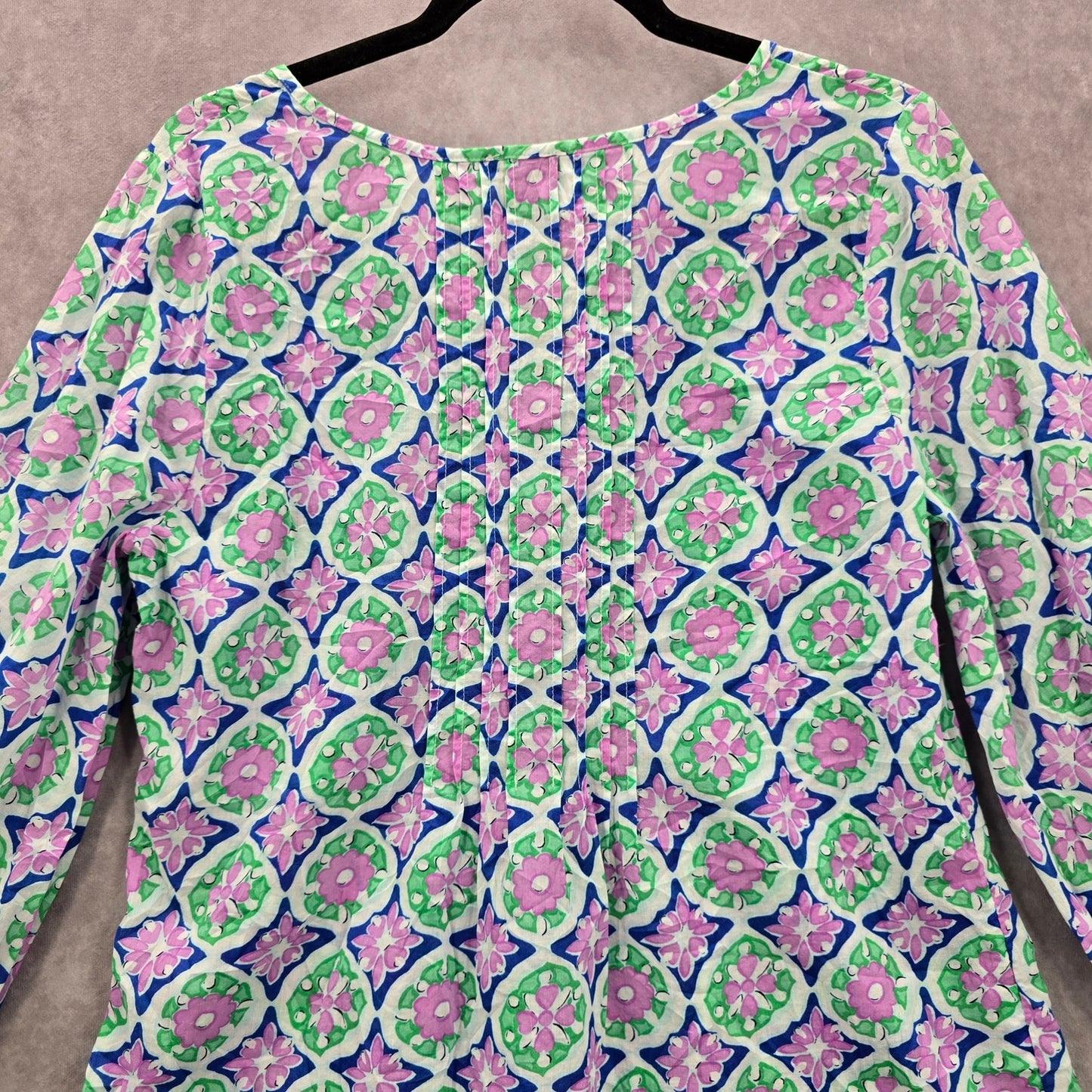 Talbots Green Pink Floral Paisley Boho Cotton Spring Shirt Top Blouse Small