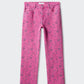 Mango MNG Printed Straight Pink Fuchsia Floral Jeans NWT Size 6