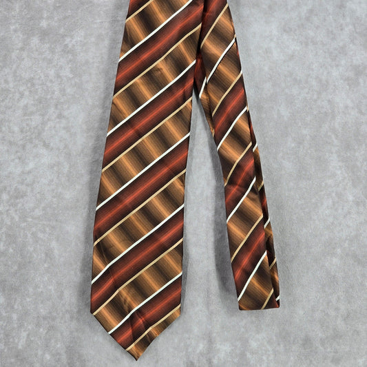 Stafford Essentials Brown Orange Stripe 100% Polyester Men's Neck Tie NWOT