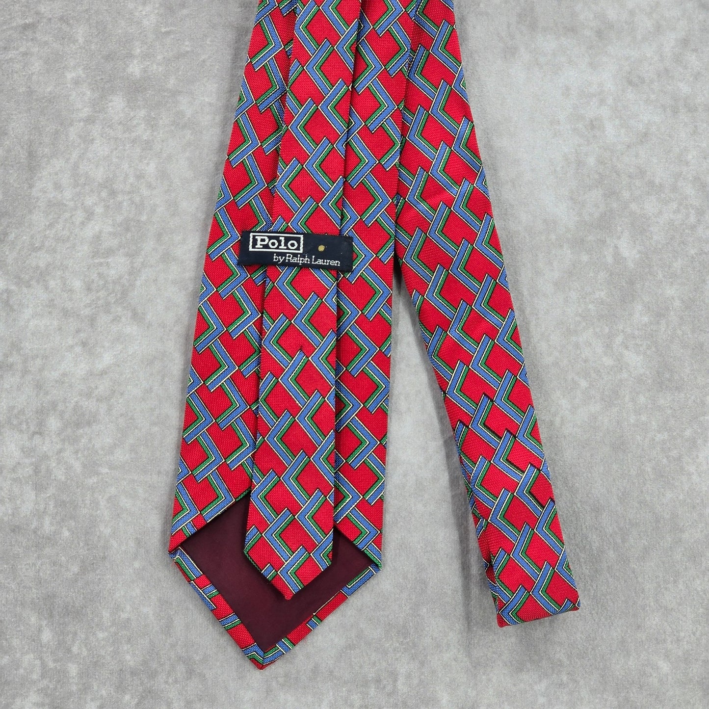 Polo By Ralph Lauren Red Blue Geometric 100% Silk Handmade Men's Neck Tie NWOT