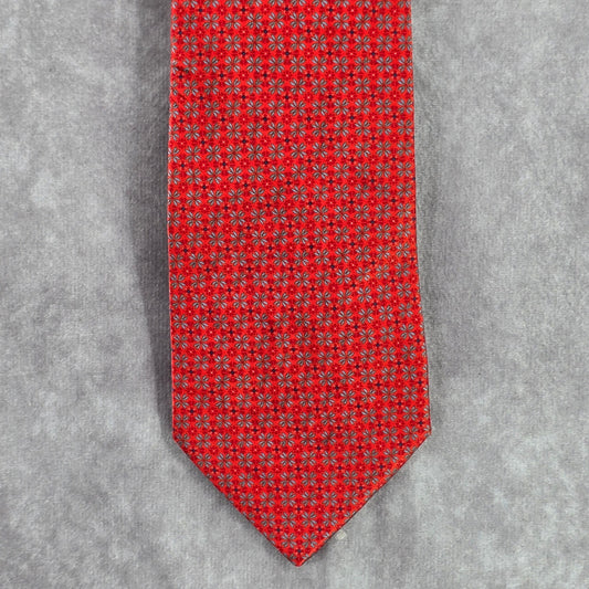 Lario Red Floral Geometric Handmade Italy 100% Silk Men's Neck Tie NWOT