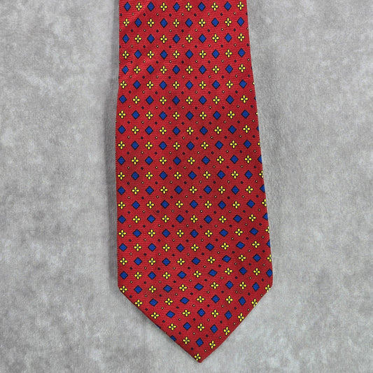 Christy Firenze Red Geometric Floral 100% Silk Italy Men's Neck Tie NWOT