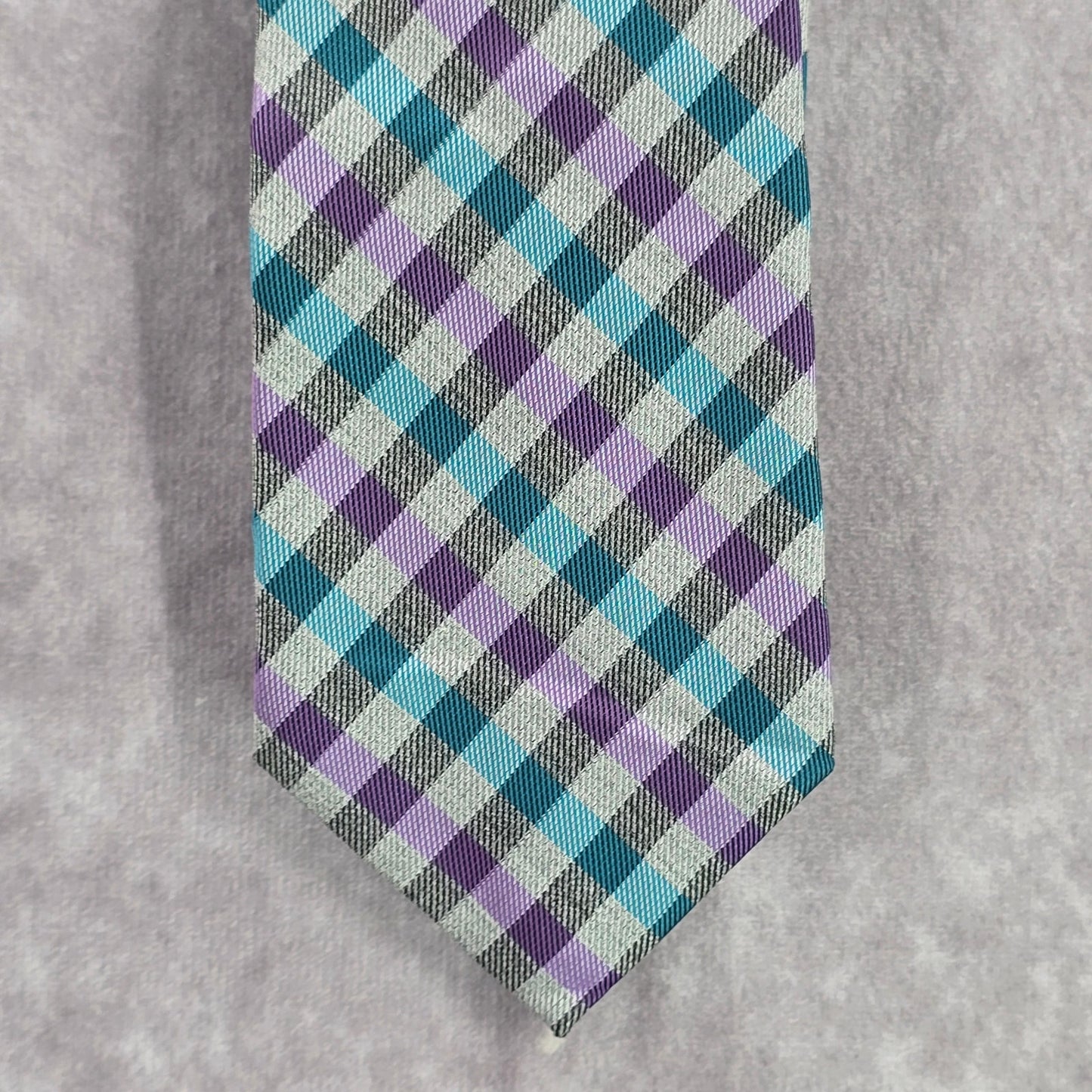 JF J. Ferrar Gray Purple Blue Plaid Men's Neck Tie NWOT