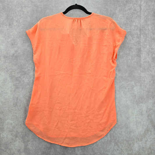 Valerie Stevens Orange Coral Short Sleeve V Neck Hi Low Blouse Top Shirt Small