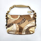 Coach Tan Signature Canvas Metallic Gold Leather Texture Patchwork Should Bag