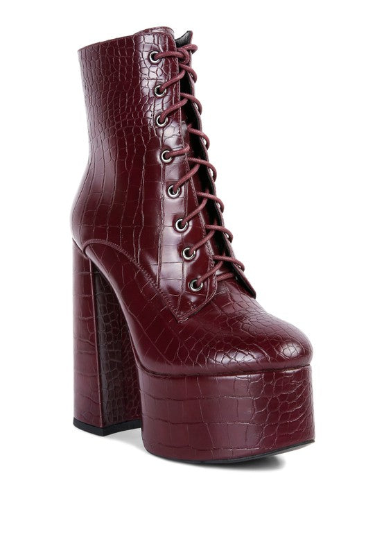 Magdalene Croc High Block Heeled Boot