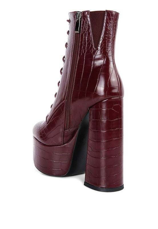 Magdalene Croc High Block Heeled Boot