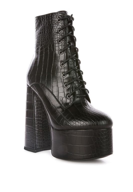 Magdalene Croc High Block Heeled Boot