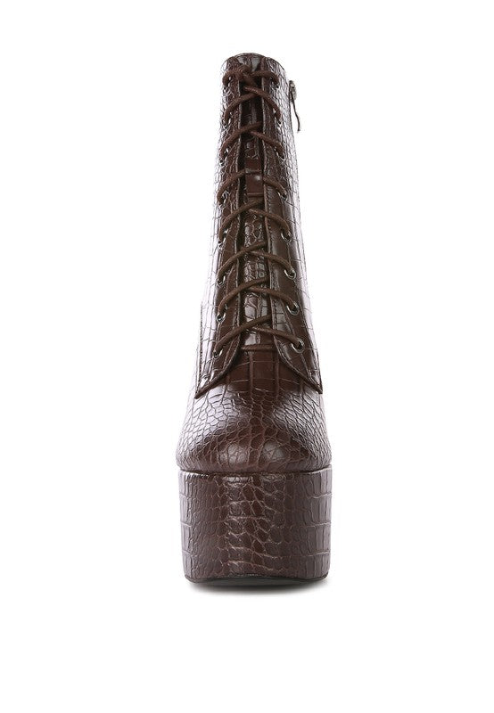 Magdalene Croc High Block Heeled Boot