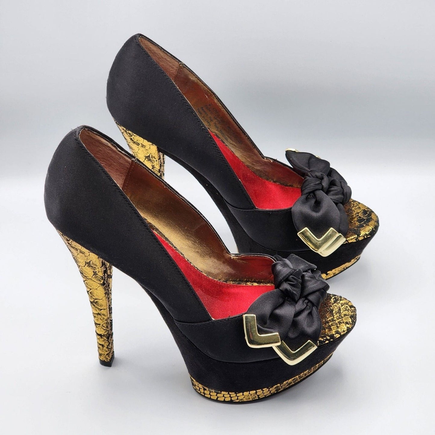 Circus by Sam Edelman Leigh Black Red Gold Platform Heel Shoe Open Toe Pump 6.5M