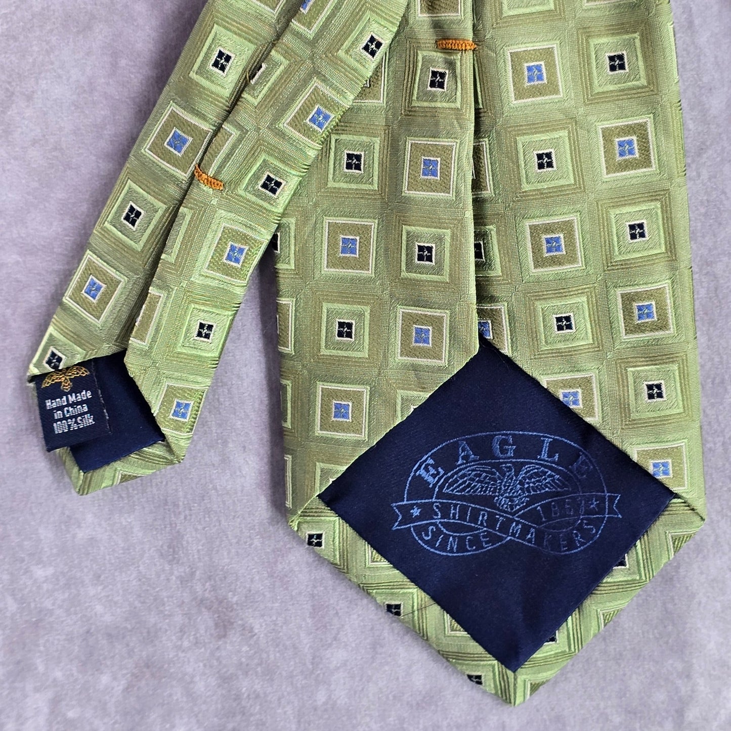 Eagle Shirtmakers Since 1867 Green Blue Geometric 100% Silk Men's Neck Tie NWOT