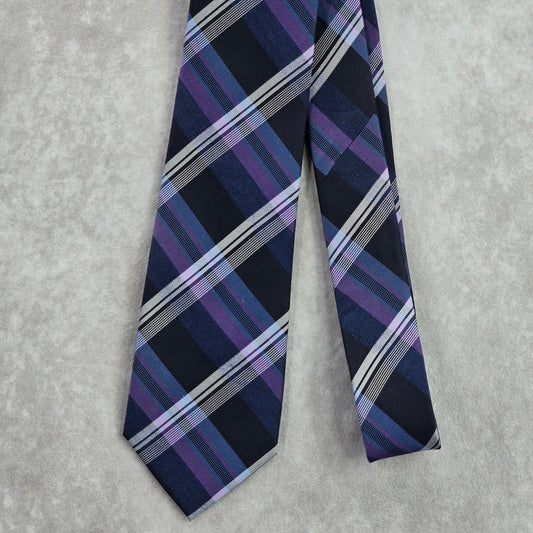 Stafford Blue Purple Plaid Tartan Geometric Stripe Silk Linen Neck Tie Men's