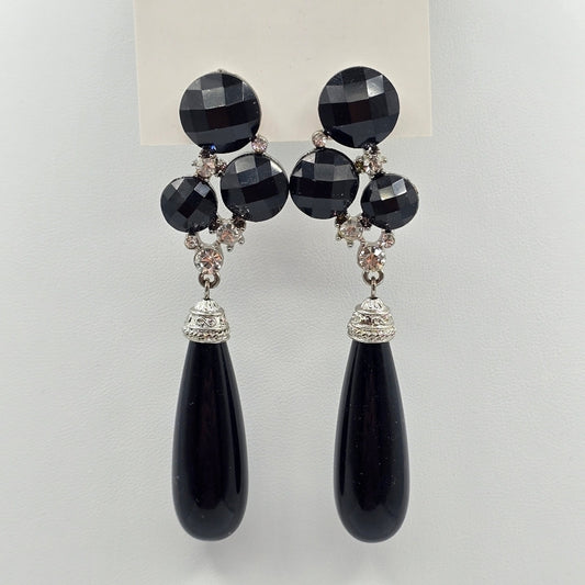 Zara Black Rhinestone Bead Dangle Stud Earrings Fashion Jewelry E49