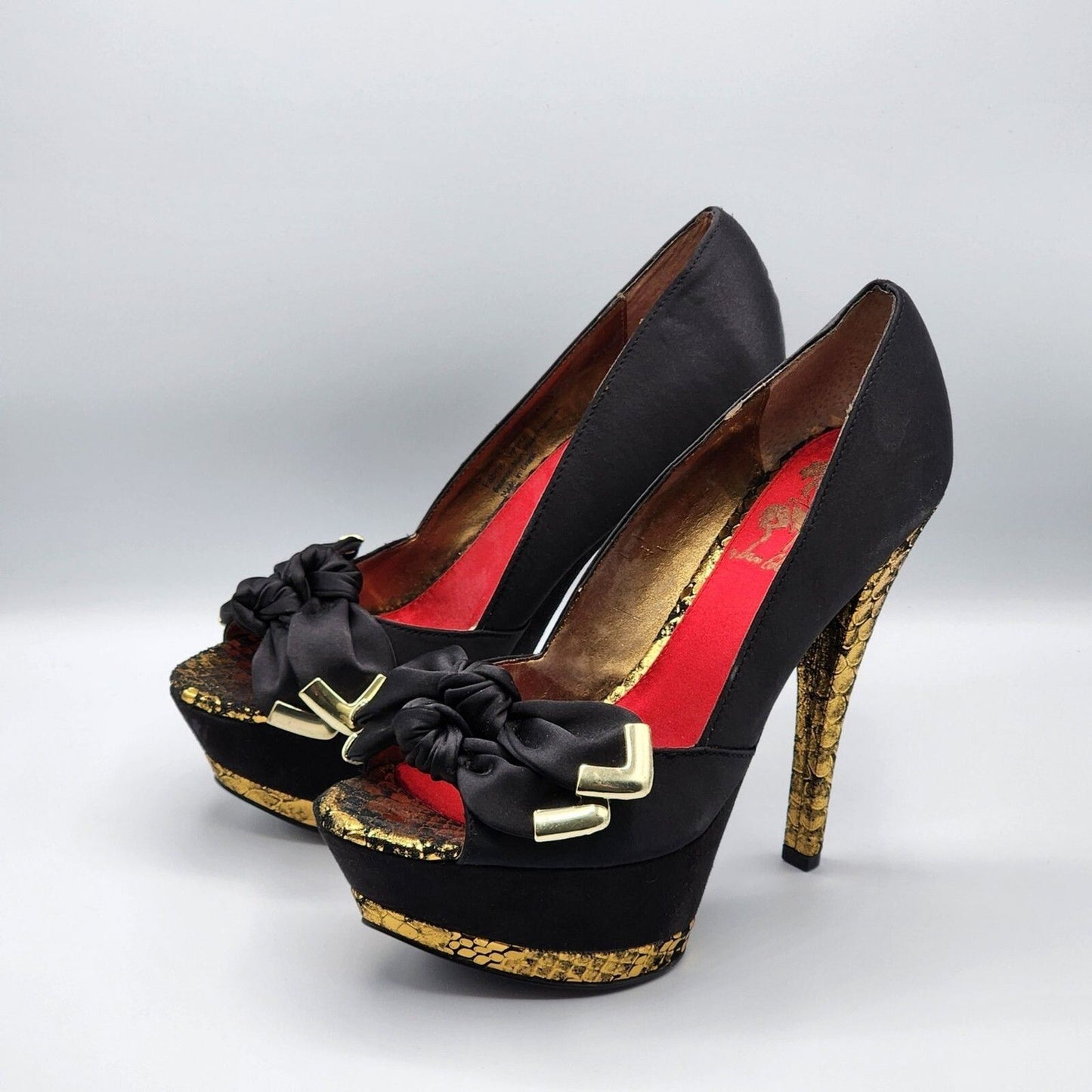 Circus by Sam Edelman Leigh Black Red Gold Platform Heel Shoe Open Toe Pump 6.5M