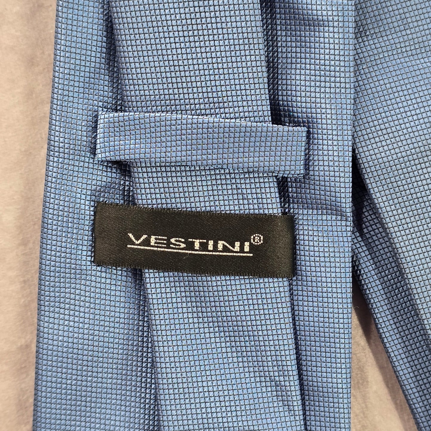 Vistini Blue Solid Box Checkered Pattern Men's Neck Tie NWOT