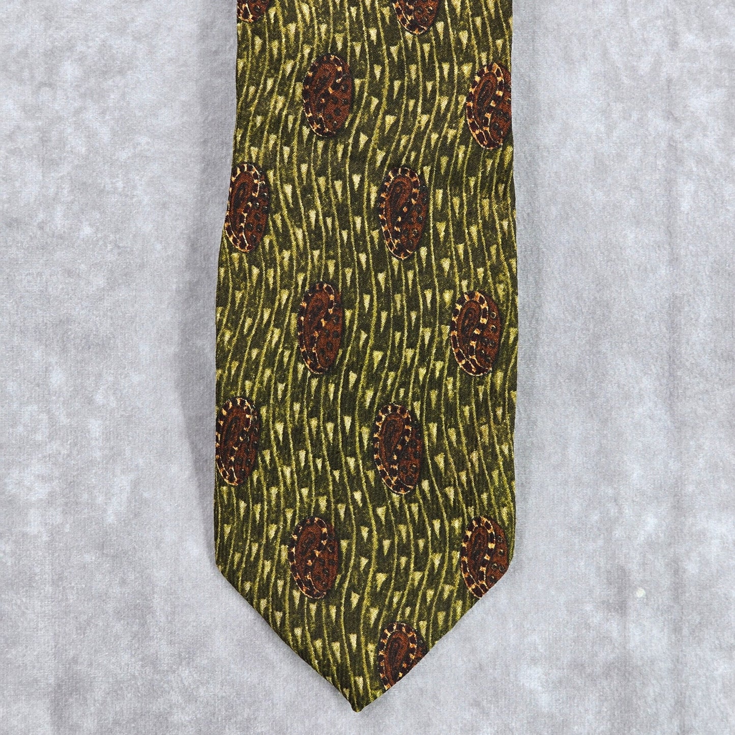 Joseph Abboud Green Brown Geometric Floral 100% Silk Men's Neck Tie NWOT