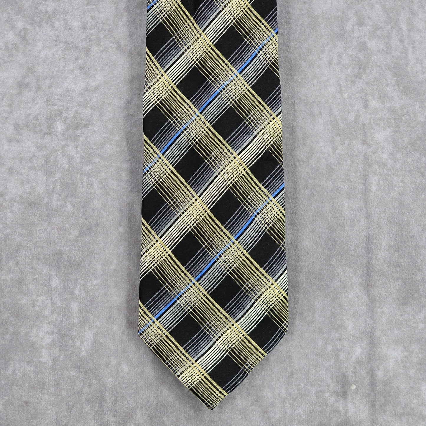 Bruno Marchesi Black Blue Gold Plaid Tartan 100% Silk Men's Neck Tie NWOT