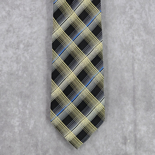 Bruno Marchesi Black Blue Gold Plaid Tartan 100% Silk Men's Neck Tie NWOT