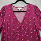 Ann Taylor Loft Purple Floral V Neck Short Sleeve Top Shirt Blouse Small