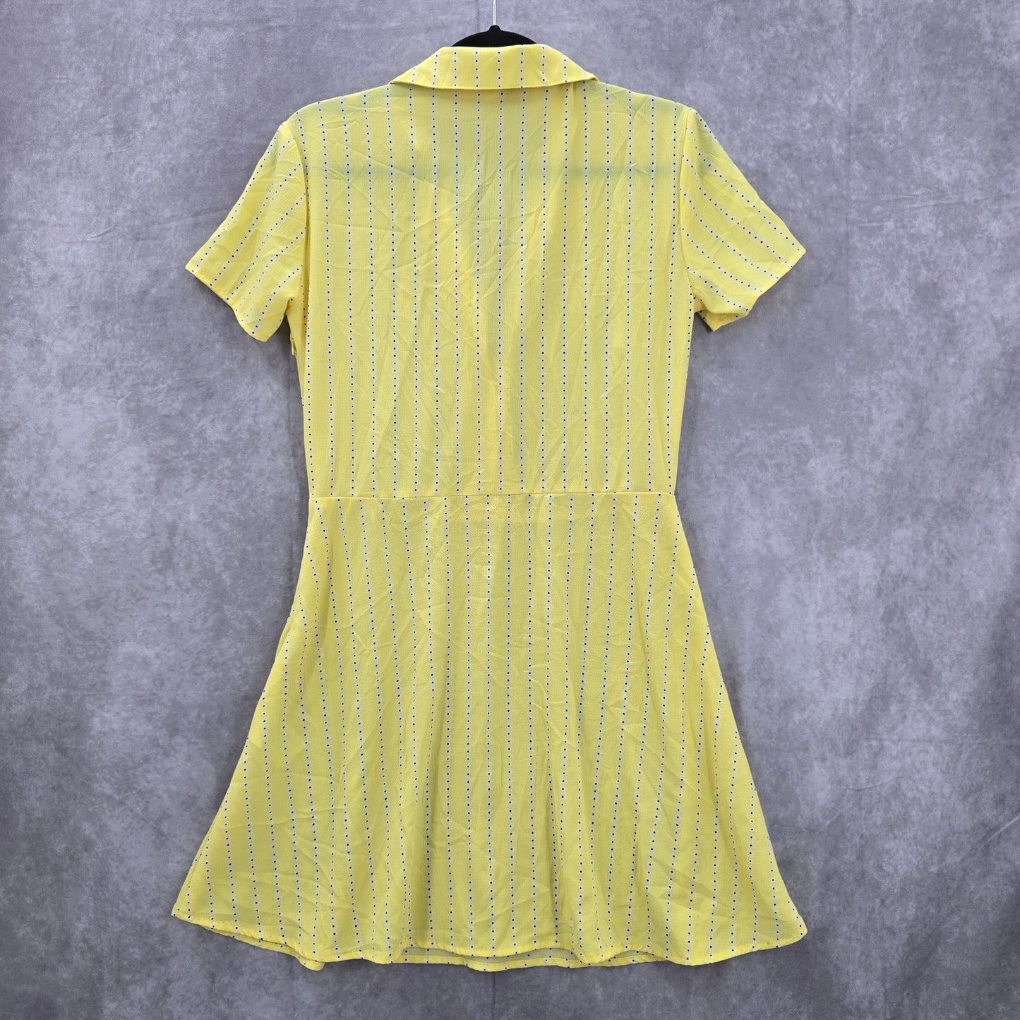 H&M Yellow Blue Polka Dots Fit Flare Short Sleeve Retro Mini Dress Small