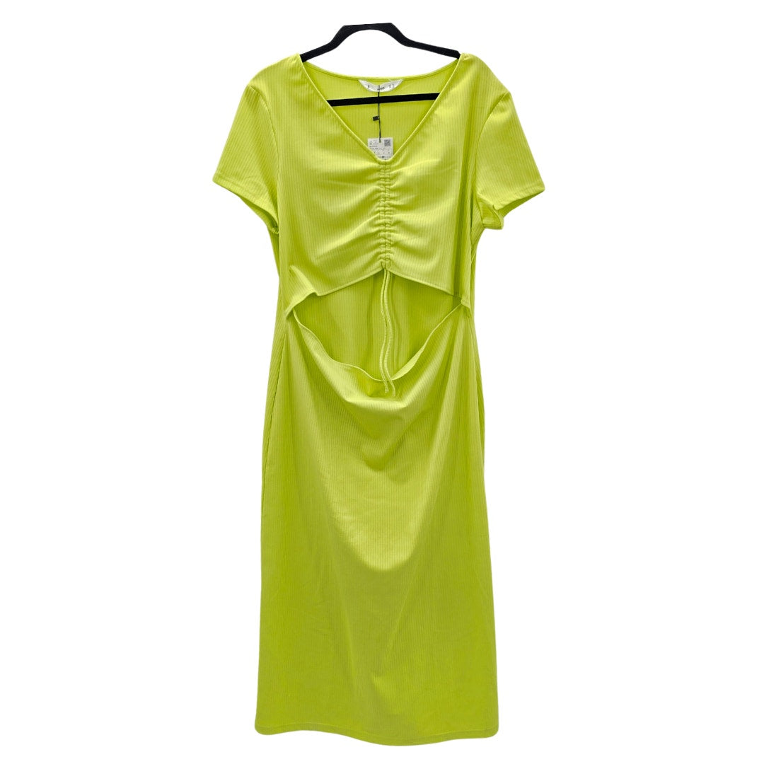 Mango Green MNG Midi Short Sleeve Cutout Dress Size 14