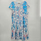 Lily By Firmiana White Blue Floral Short Sleeve Knee Length Dress Plus 1XL