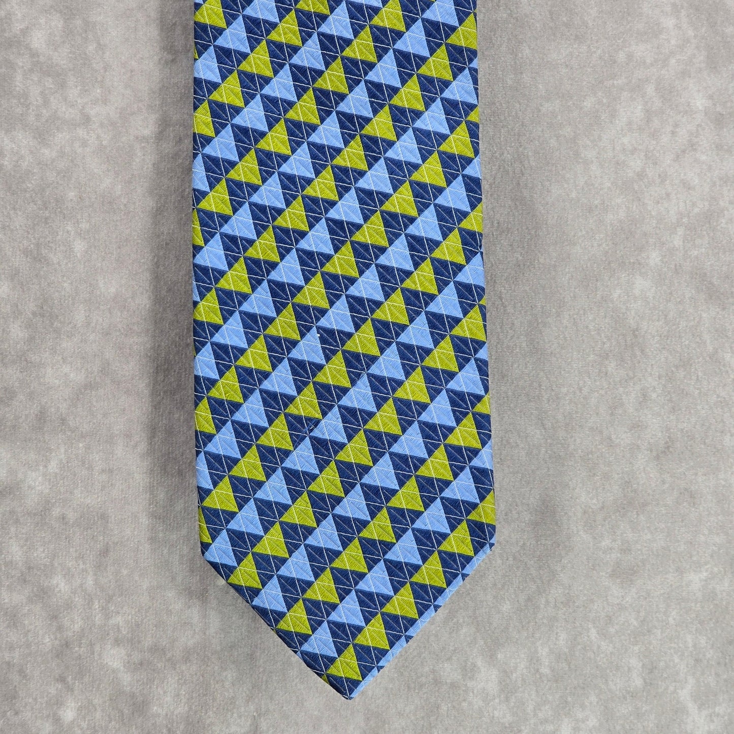 XMI Classic Blue Green Triangle Geometric Silk Italy Men's Neck Tie NWOT