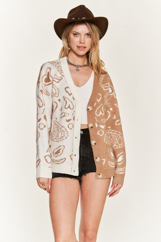 Heart paisley and Color block cardigan