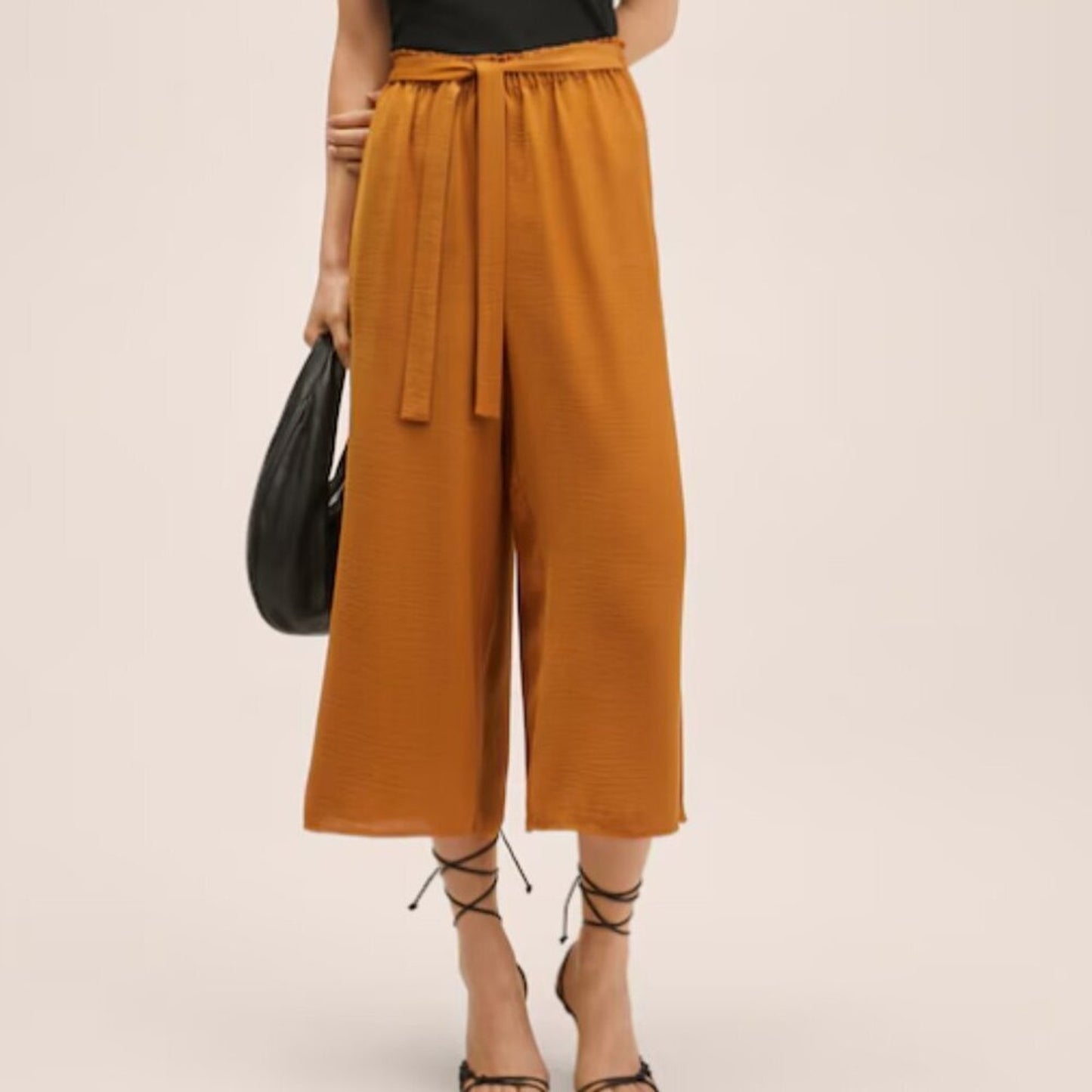 Mango MNG Belt Culottes Trousers Yellow Ochre NWT Plus 2XL