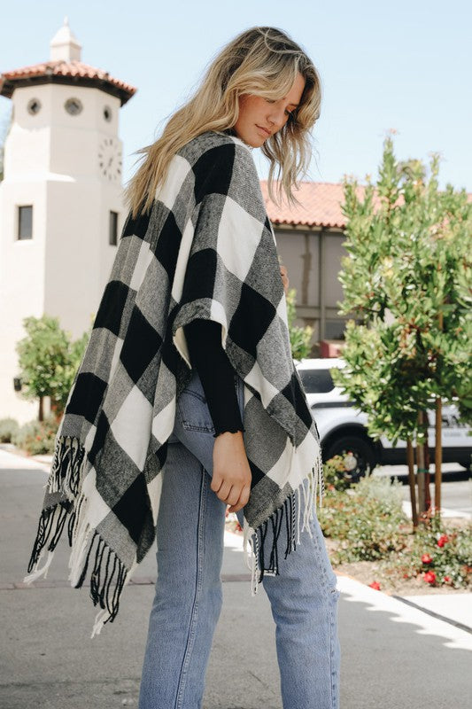 Buffalo Check Tassel Poncho