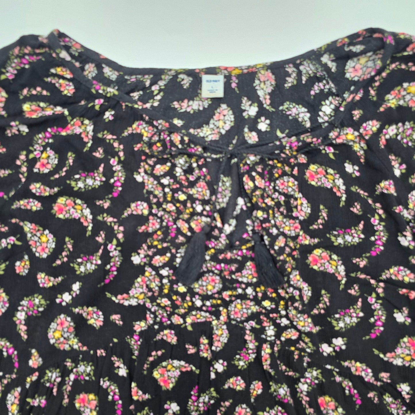 Old Navy Black Floral Long Sleeve L Blouse Top Shirt Large