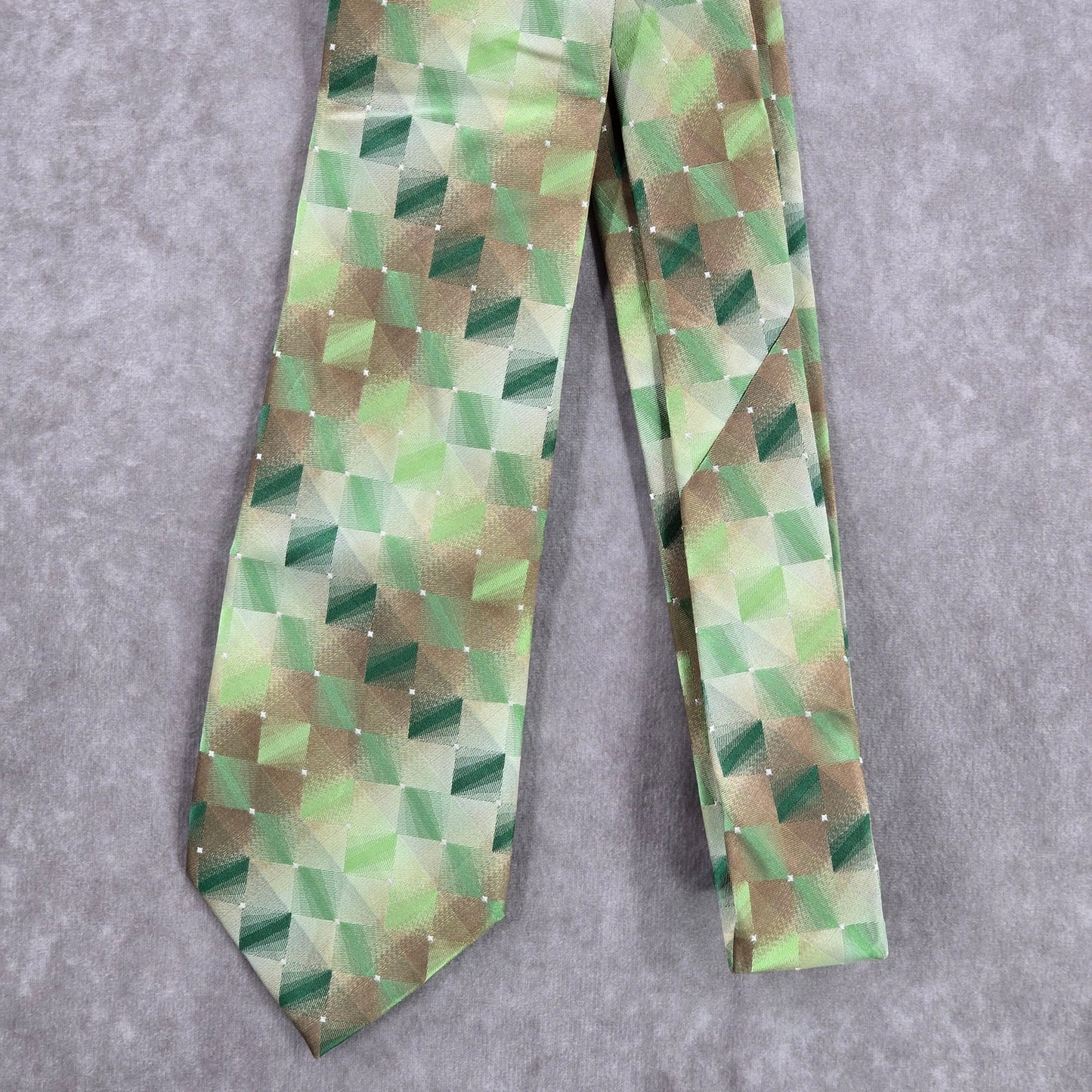 Van Heusen Green Brown Geometric Checkered 100% Silk Men's Neck Tie NWOT