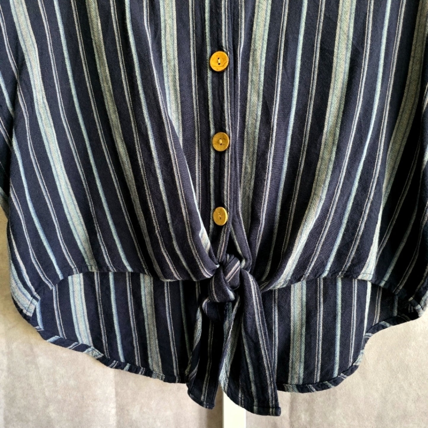 Universal Thread Blue Stripes Tie Front Button Down Top Blouse Size XS